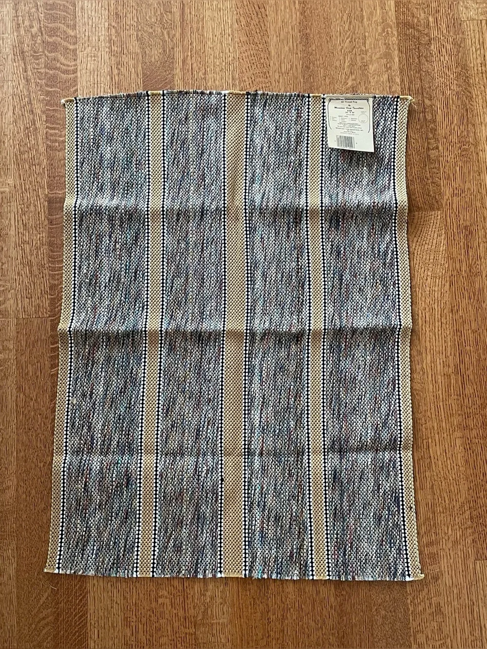 New Old Stock Vintage Mountain View Industries Rag Rug Tan Striped Weave NWT